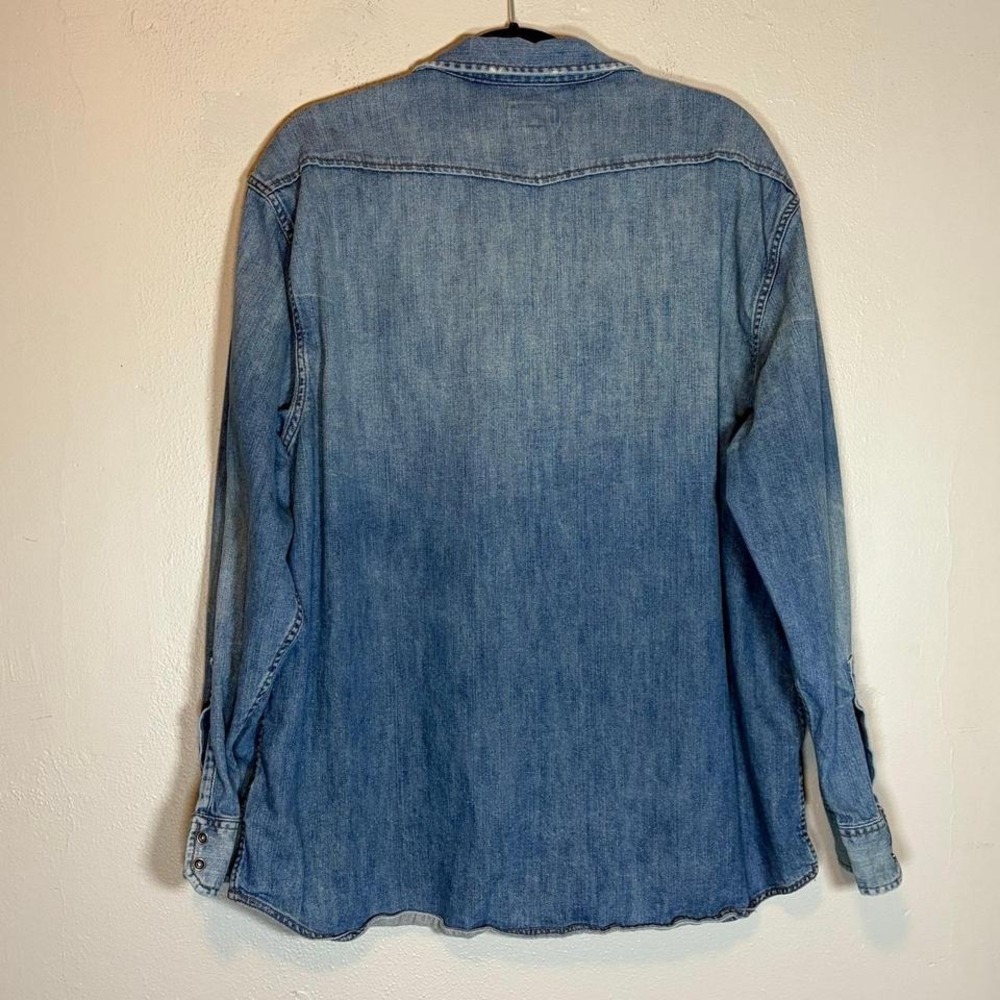 Trevero Mens XXL Denim Western Pearl Snap Shirt Blue Long Sleeve Cotton Workwear - Picture 3 of 4